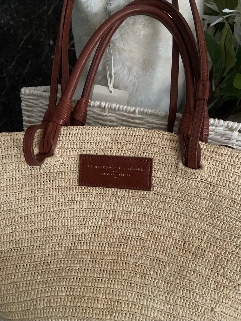 SEZANE Justine Raffia Basket Bag With Leather Handles ⚜️ - Picture 2 of 12